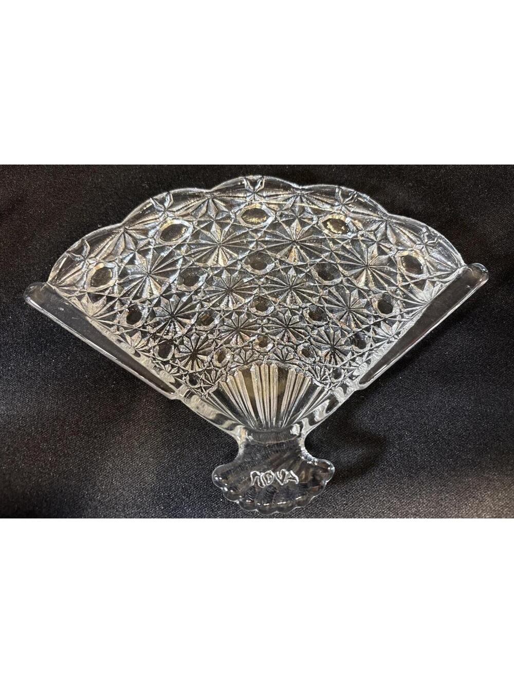 VTG Clear Glass Fan Plate Vanity Tray Trinket Dish Avon Great For Jewelry USA